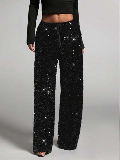 💖LAST DAY SALE 50% OFF🥰Women's Sequin Sparkle Wide Leg Pants with Elastic Waistband