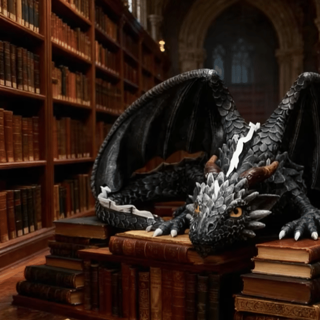 Dragon Statue - Black Fantasy Garden Decor with Glowing eyes