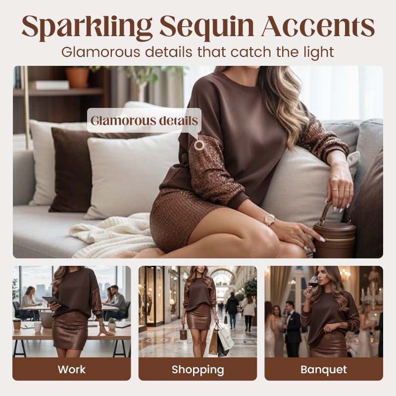 ✨ Elegant Tvådelat Paljettset för Dam – Glans, Komfort & Mångsidig Stil