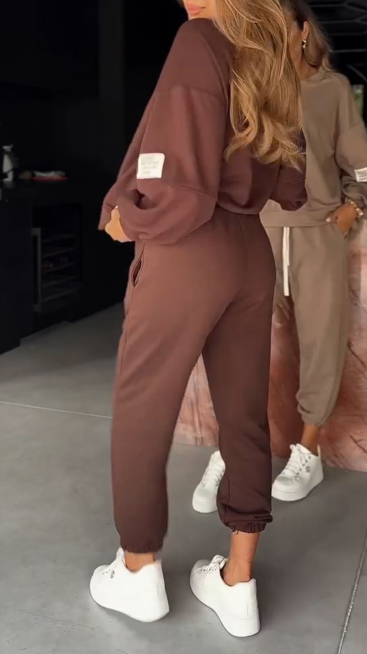 Ladies Round Neck Top and Pants Casual Suit