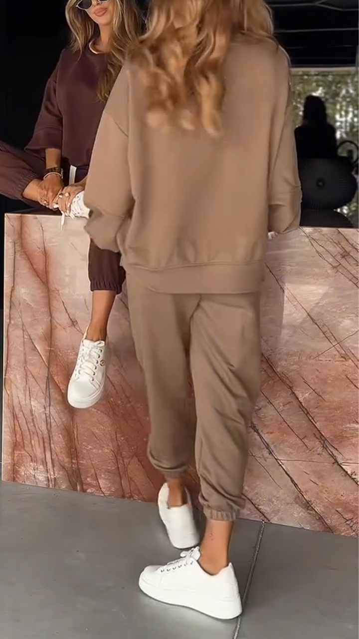 Ladies Round Neck Top and Pants Casual Suit