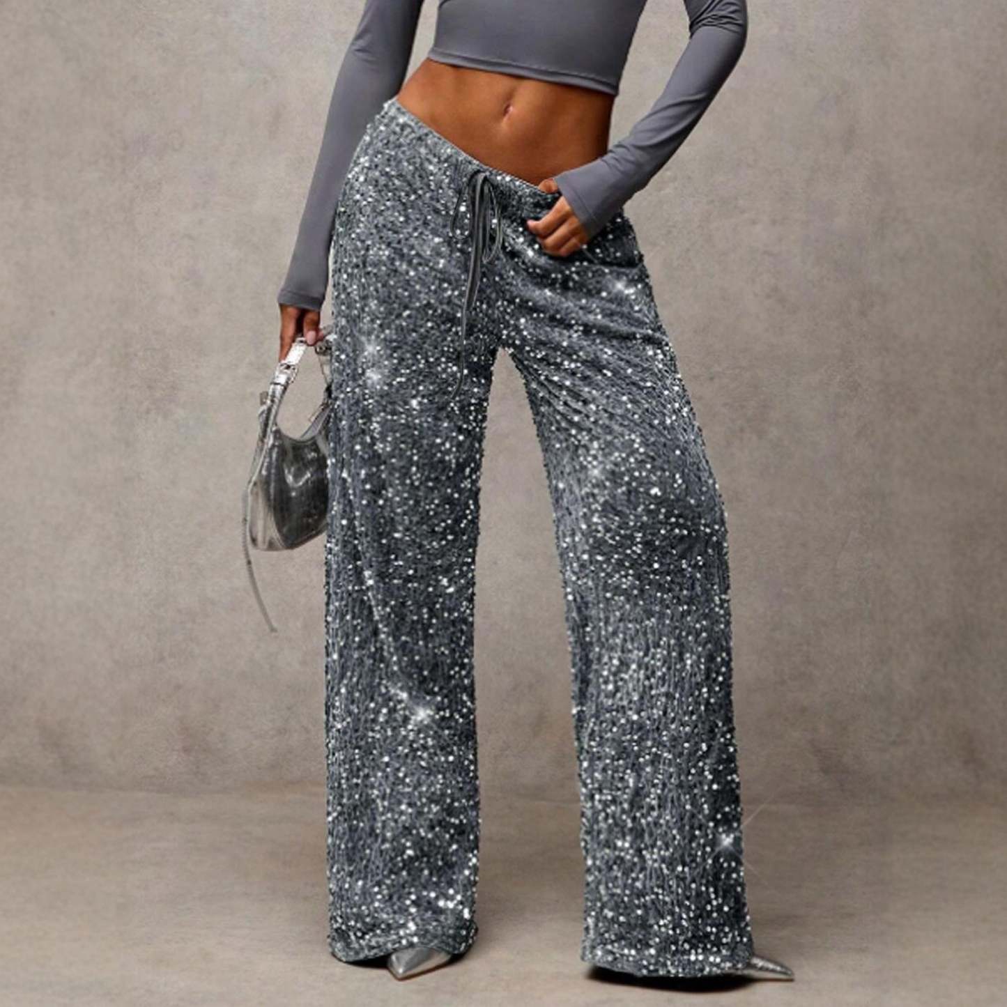 💖LAST DAY SALE 50% OFF🥰Women's Sequin Sparkle Wide Leg Pants with Elastic Waistband