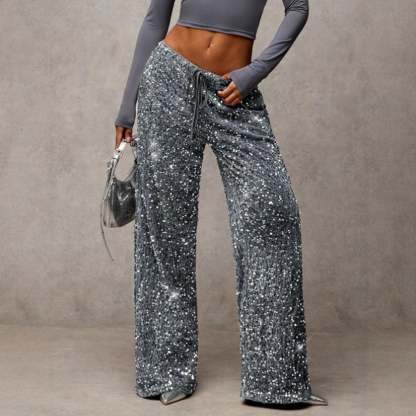 💖LAST DAY SALE 50% OFF🥰Women's Sequin Sparkle Wide Leg Pants with Elastic Waistband