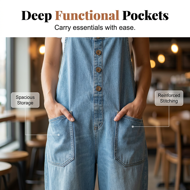 Avslappnad denim overall i vintage-stil – bekväm baggy passform för vardag och fritid