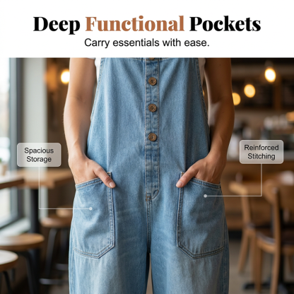Avslappnad denim overall i vintage-stil – bekväm baggy passform för vardag och fritid