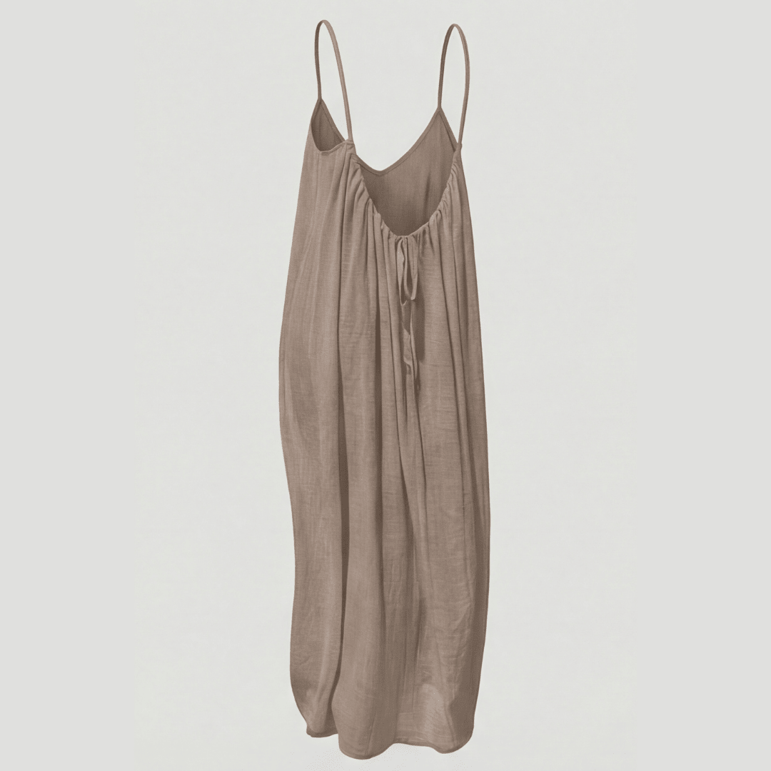Rygglös Maxiklänning med Justerbar Knytning – Lätt, Ledig och Elegant