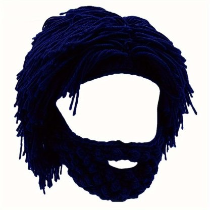 Acrylic Punk Style Beanie with Attached Straight Hair Wig and Knitted Beard