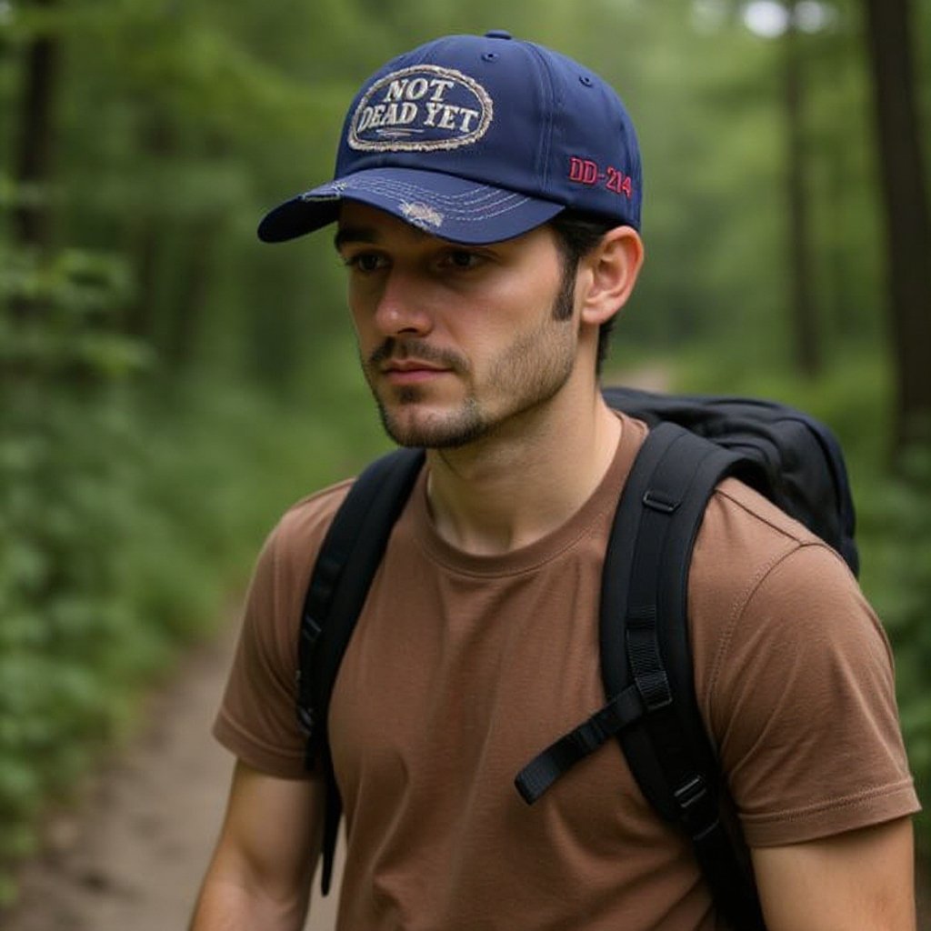 🧢 NOT DEAD YET – Vintage Washed Broderad Keps med DD-214-patch