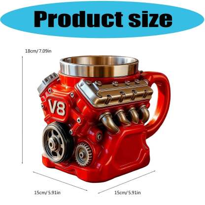 Retro Engine Coffee Mug, V8 Engines Stainless Steel Cup