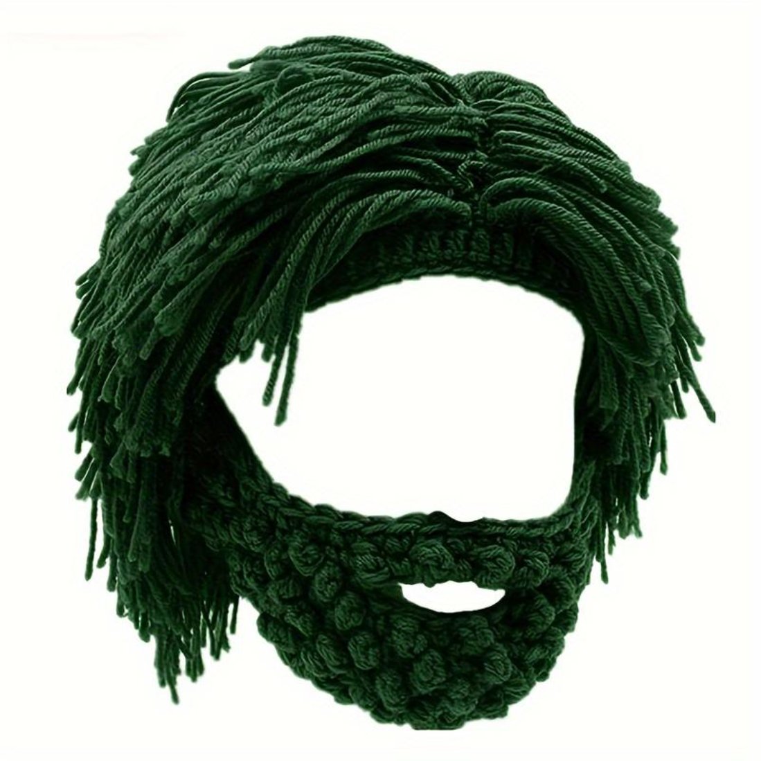 Acrylic Punk Style Beanie with Attached Straight Hair Wig and Knitted Beard