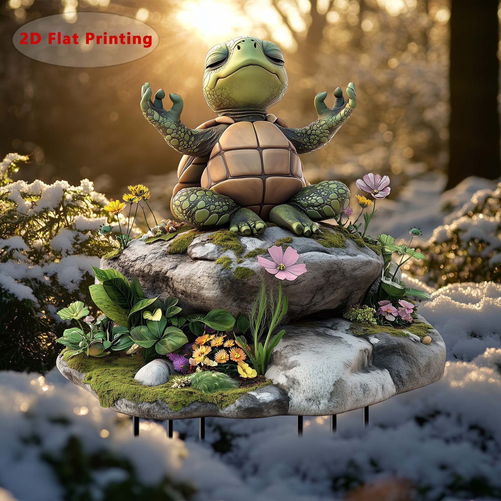 Yoga Sköldpadda Trädgårdsdekoration – 2D Akryl Stake för Blomkrukor och Trädgård