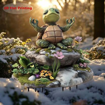 Yoga Sköldpadda Trädgårdsdekoration – 2D Akryl Stake för Blomkrukor och Trädgård