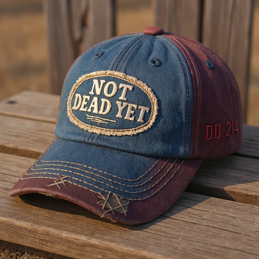 🧢 NOT DEAD YET – Vintage Washed Broderad Keps med DD-214-patch