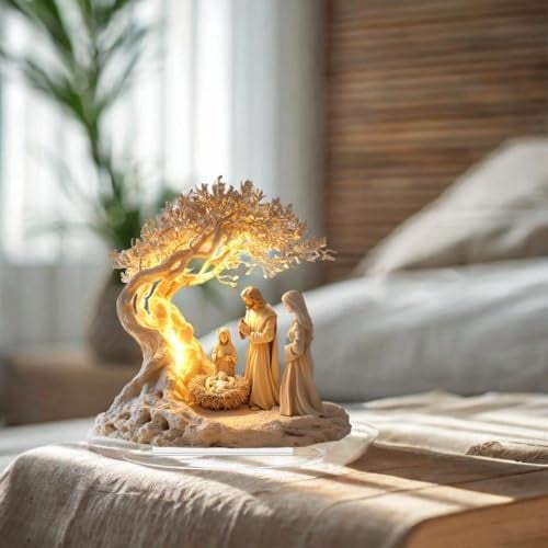 Nativity Jesus Nativity Scene Christmas Centerpiece 7.2x7.9 in with Base Accessories 2D Flat Acrylic