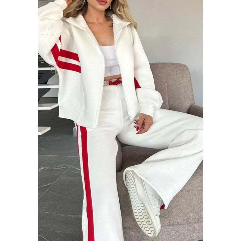 🔥Women's Striped Zipper Jacket & Casual Pants 2-Piece Set