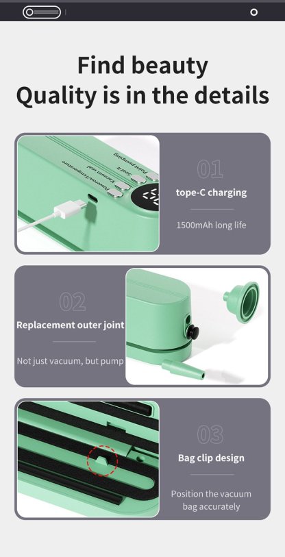 🥗 Keep Your Food Fresh ✨Mini Wireless Vacuum Sealer