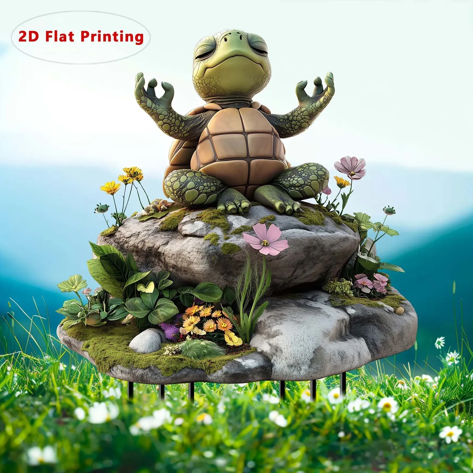 Yoga Sköldpadda Trädgårdsdekoration – 2D Akryl Stake för Blomkrukor och Trädgård