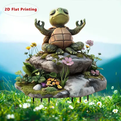 Yoga Sköldpadda Trädgårdsdekoration – 2D Akryl Stake för Blomkrukor och Trädgård