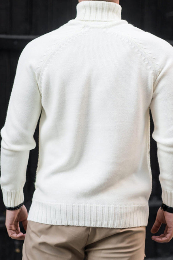 turtleneck solid color slim fit knitted pullover