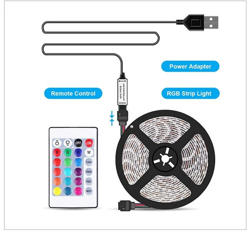 ✨ RGB LED Strip Lights – USB-driven 5050 LED-remsa med fjärrkontroll