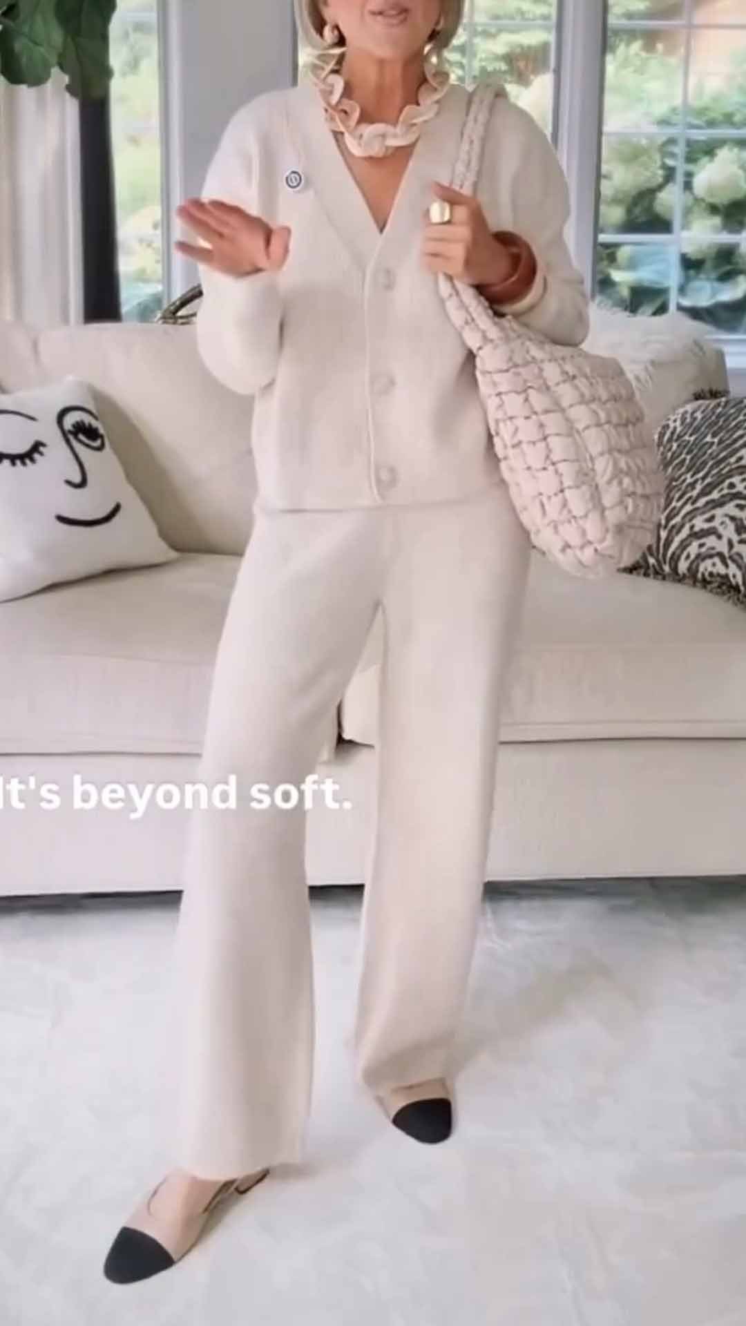 Knitted cardigan and wide leg pants set