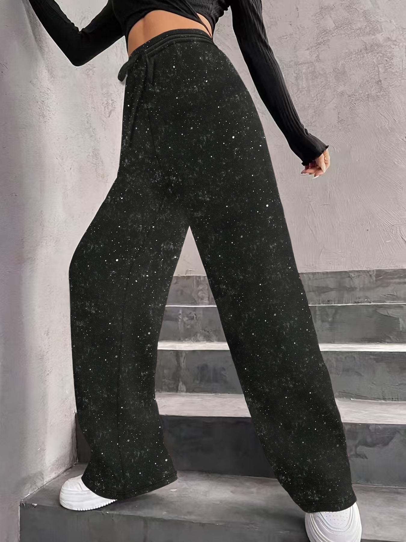 💖LAST DAY SALE 50% OFF🥰Women's Sequin Sparkle Wide Leg Pants with Elastic Waistband