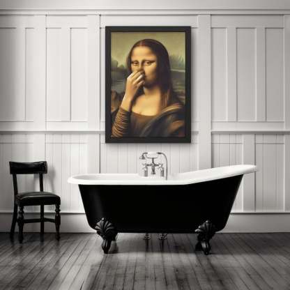 Rolig Badrumstavla i Canvas – Mona Lisa med Lekfull Twist