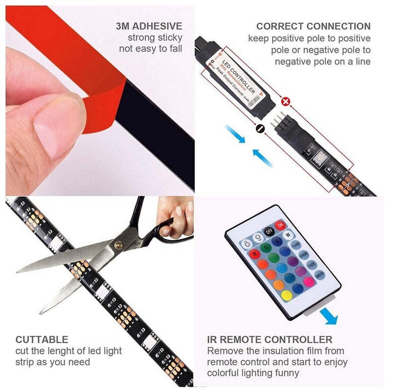 ✨ RGB LED Strip Lights – USB-driven 5050 LED-remsa med fjärrkontroll