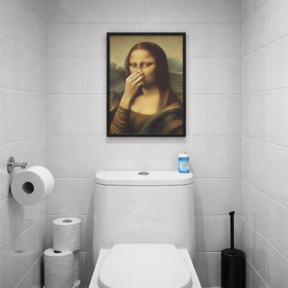 Rolig Badrumstavla i Canvas – Mona Lisa med Lekfull Twist