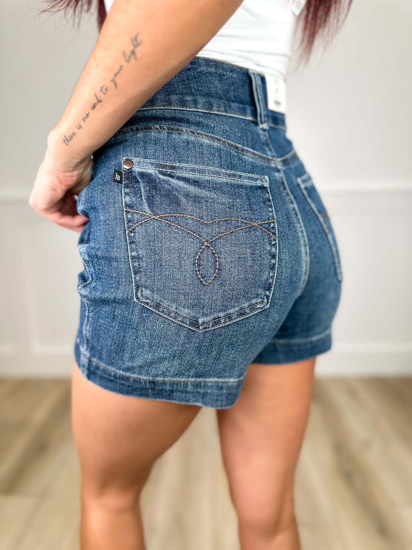 Judy Blue Tiffany Tummy Control Denim Shorts - Dark Wash (Double Button)