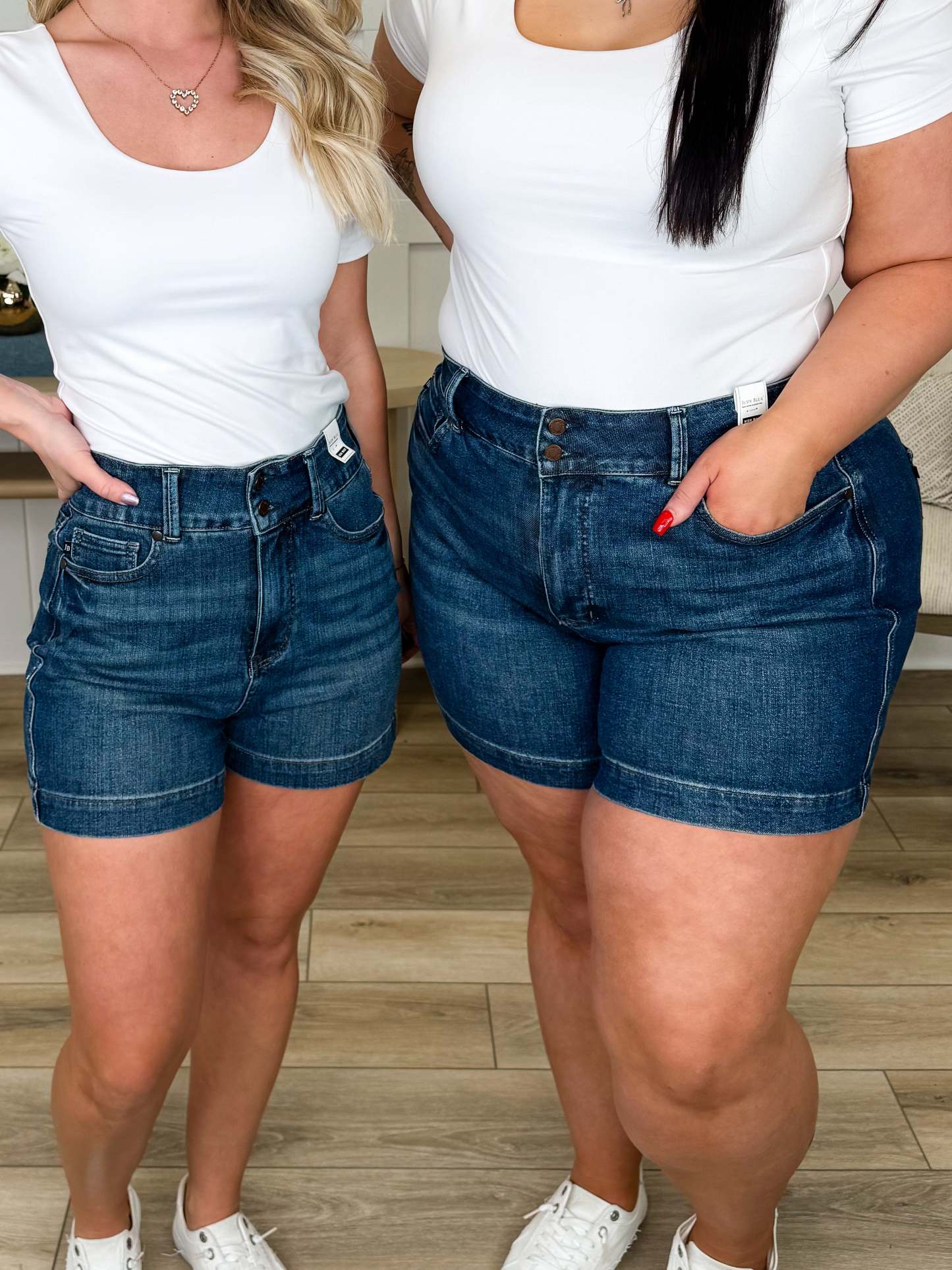 Judy Blue Tiffany Tummy Control Denim Shorts - Dark Wash (Double Button)