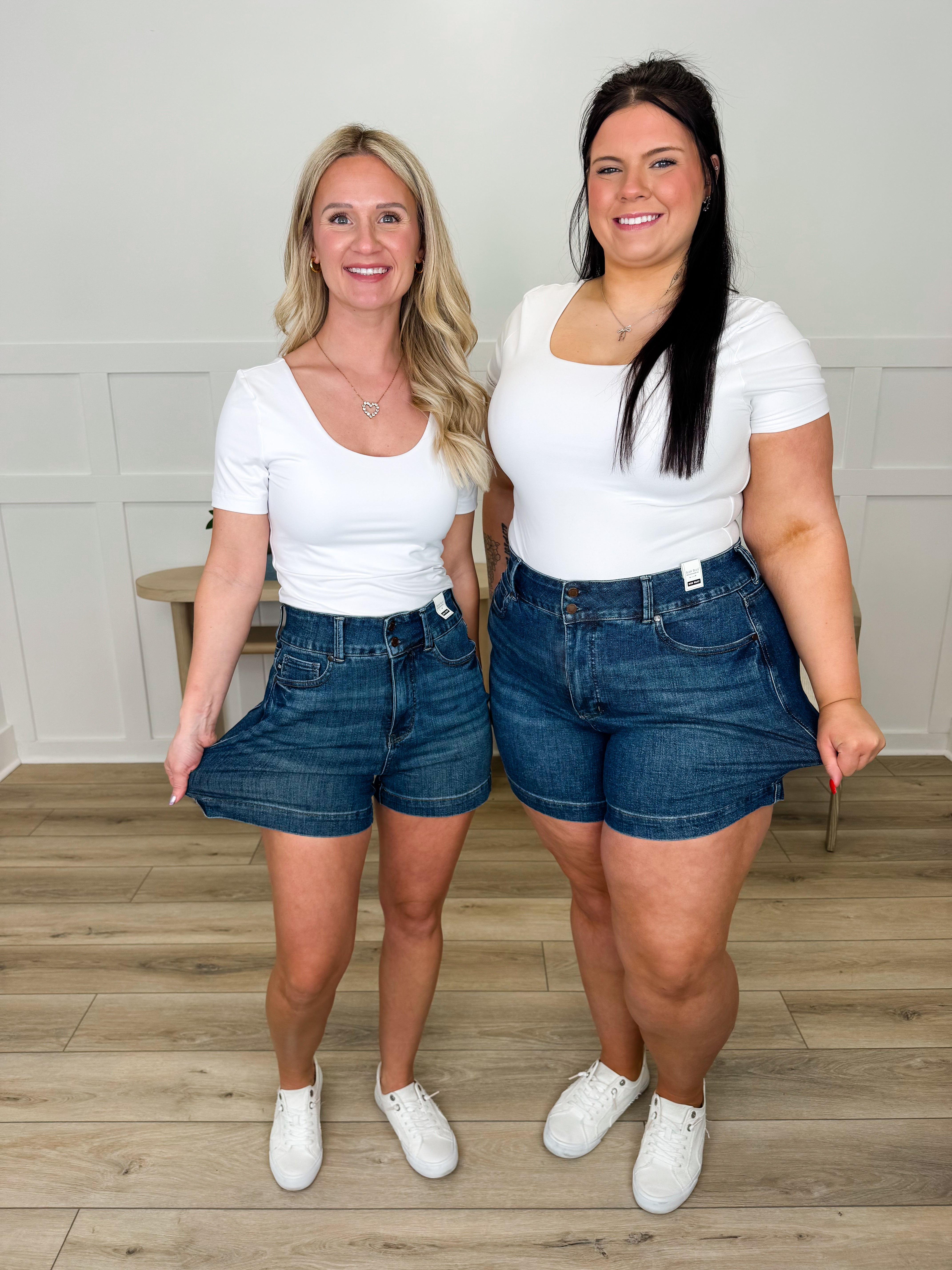 Judy Blue Tiffany Tummy Control Denim Shorts - Dark Wash (Double Button)