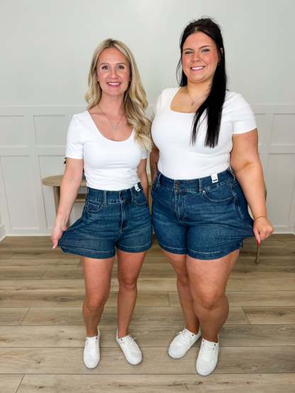 Judy Blue Tiffany Tummy Control Denim Shorts - Dark Wash (Double Button)