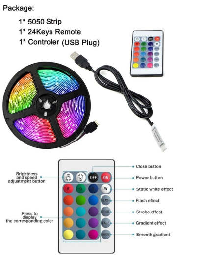 ✨ RGB LED Strip Lights – USB-driven 5050 LED-remsa med fjärrkontroll