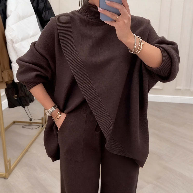 🔥 59% OFF! NEW! Women's 2-piece set – Asymmetrical sweater + wide-leg pants, relaxed fit and soft fabric, ultra comfortable 👚✨