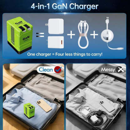 🔥🔥4-i-1 Utdragbar Snabbladdare 120W | USB-C & Lightning | Reseladdare för Alla Enheter