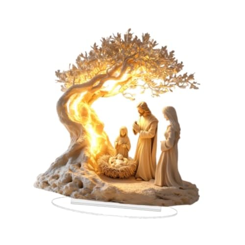 Nativity Jesus Nativity Scene Christmas Centerpiece 7.2x7.9 in with Base Accessories 2D Flat Acrylic