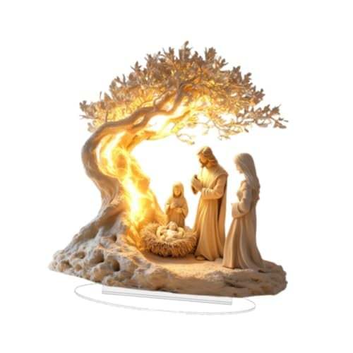 Nativity Jesus Nativity Scene Christmas Centerpiece 7.2x7.9 in with Base Accessories 2D Flat Acrylic