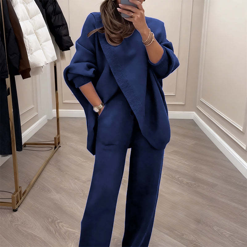 🔥 59% OFF! NEW! Women's 2-piece set – Asymmetrical sweater + wide-leg pants, relaxed fit and soft fabric, ultra comfortable 👚✨