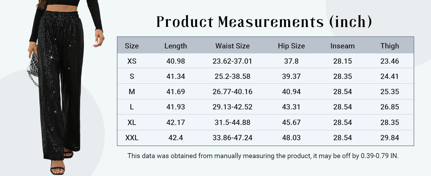 WDIRARA Women's Sequin Sparkle Pants Elastic Waist Wide Leg Party Club Trousers