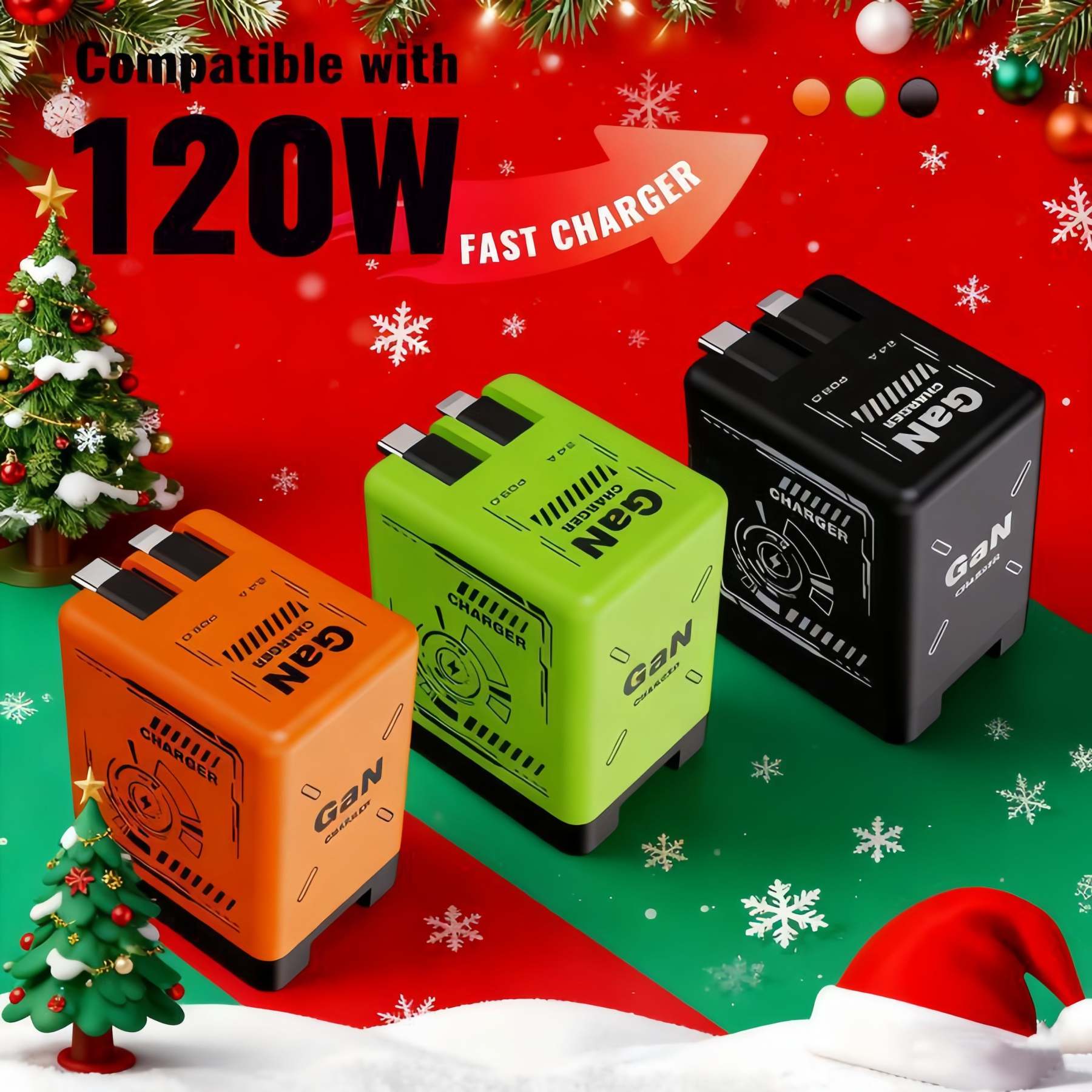 🔥🔥4-i-1 Utdragbar Snabbladdare 120W | USB-C & Lightning | Reseladdare för Alla Enheter