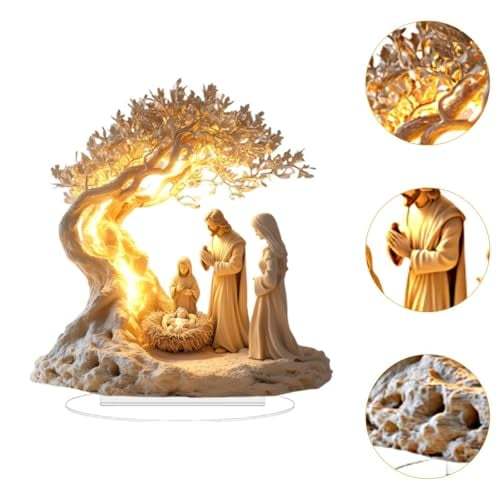 Nativity Jesus Nativity Scene Christmas Centerpiece 7.2x7.9 in with Base Accessories 2D Flat Acrylic