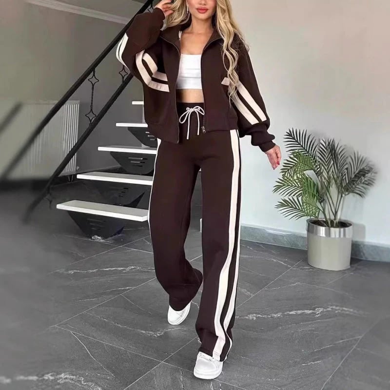🔥Women's Striped Zipper Jacket & Casual Pants 2-Piece Set