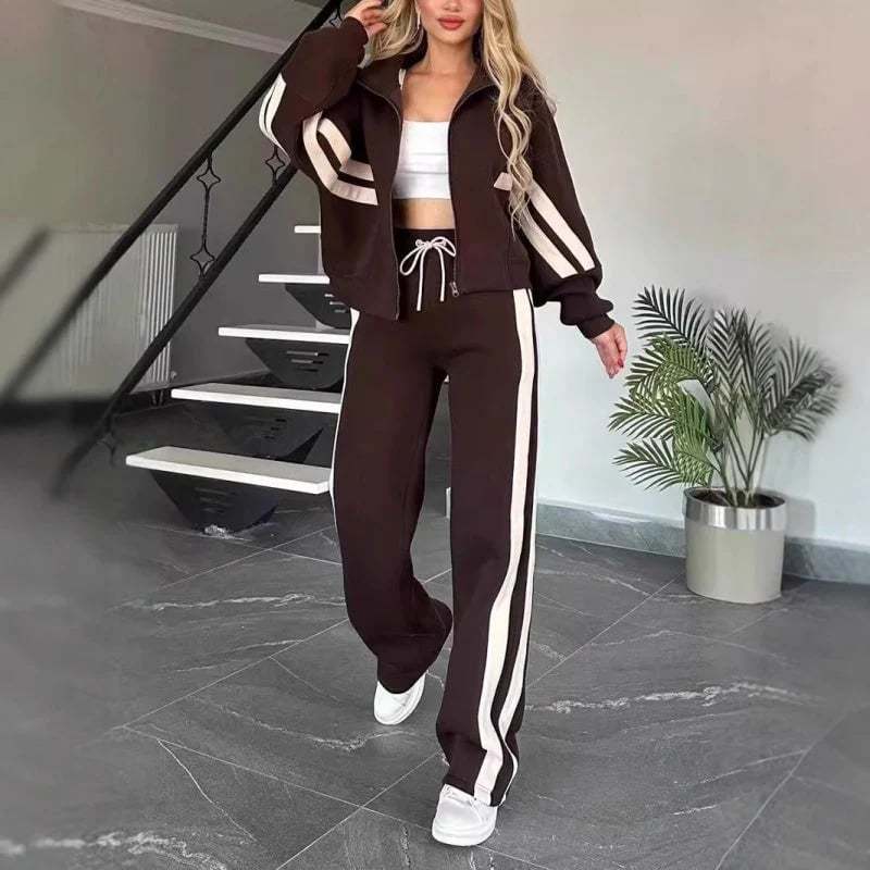 🔥Women's Striped Zipper Jacket & Casual Pants 2-Piece Set