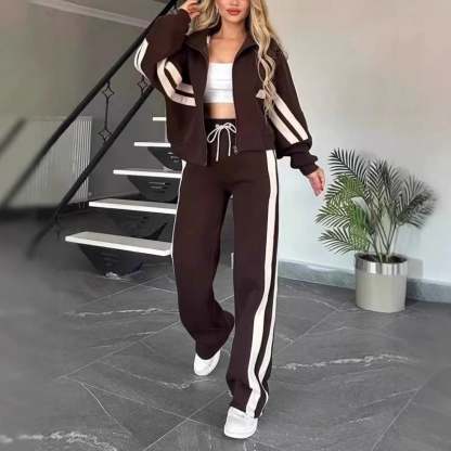 🔥Women's Striped Zipper Jacket & Casual Pants 2-Piece Set