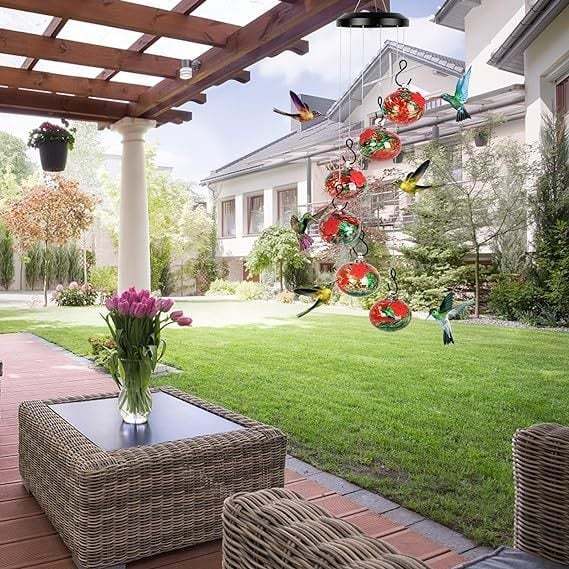 Kolibri-matare som vindspel – Dekorativ hängande matare för trädgård & balkong