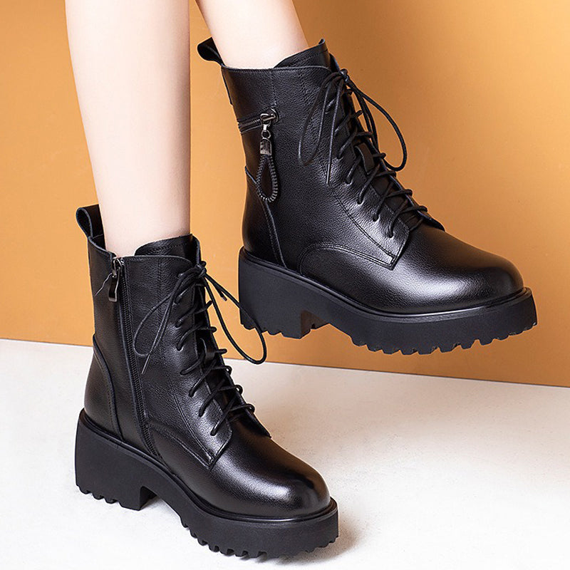 Damen Winterstiefel mit dickem Absatz und warmem Fellfutter