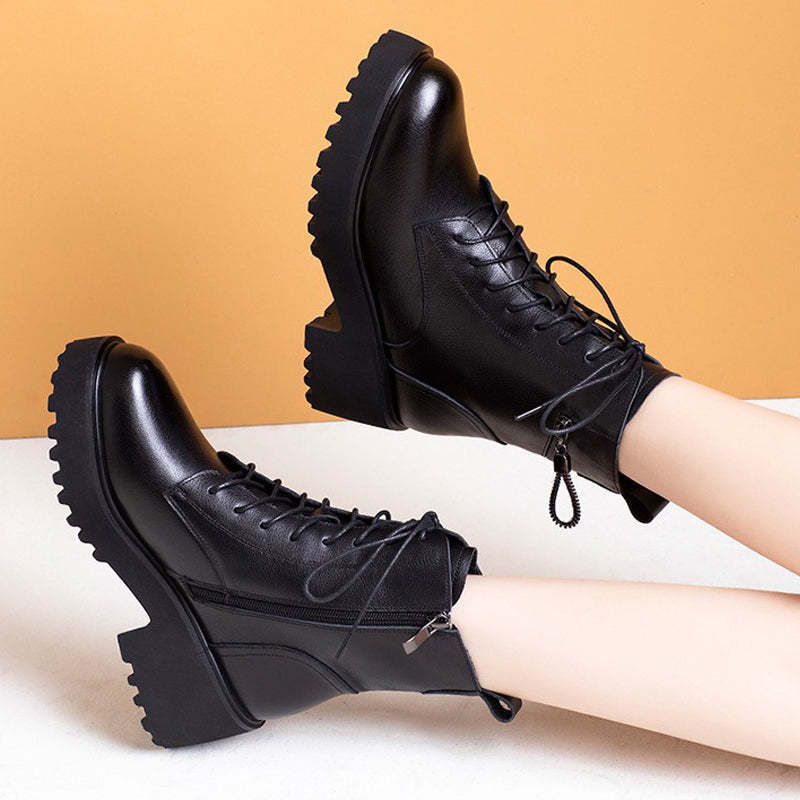 Damen Winterstiefel mit dickem Absatz und warmem Fellfutter