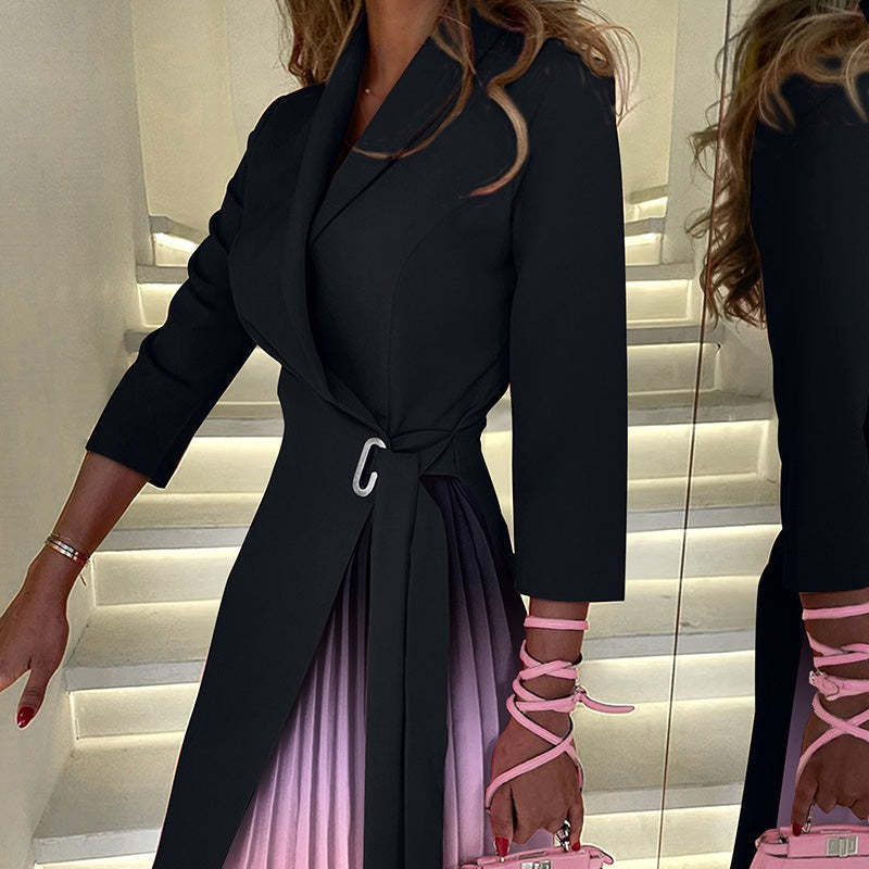 💖Ombre Reverskragen Tailliertes Plissee Blazer Kleid🔥Kostenloser Versand