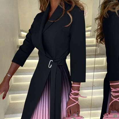 💖Ombre Reverskragen Tailliertes Plissee Blazer Kleid🔥Kostenloser Versand